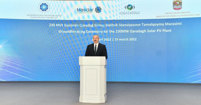 Prezident Qaradağ Günəş Elektrik Stansiyasının təməlqoyma mərasimində iştirak edib